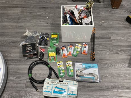 LOT OF TOOLS, SUPPLIES, NEW PRODUCT ETC