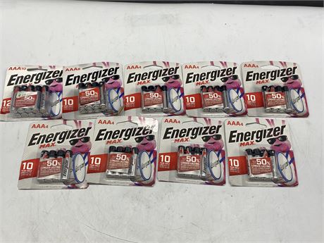 LOT OF 9 PACKAGES OF ENERGIZER AAA BATTERIES (52 BATTERIES TOTAL)