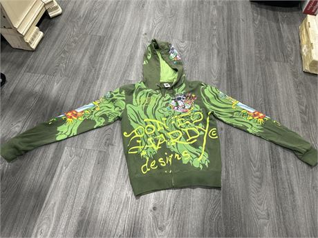 Y2K ED HARDY ZIP UP HOODIE TAGGED SIZE L (POSSIBLE WOMANS L)