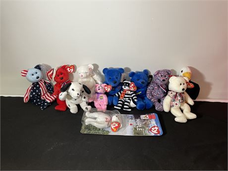 12 TY BEANIE BABIES/SALVINOS WITH TAGS (1 MCDONALDS SPECIAL/2 GRETZKY EDITIONS)