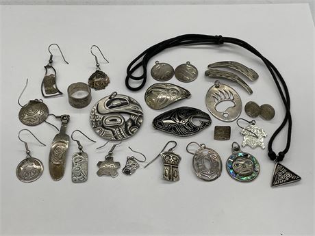 WEST COAST NATIVE SILVER LOT OF MISC JEWELRY - MANY SIGNED