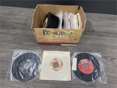 BOX OF 60+ USED 45’S, VARIOUS CONDITION