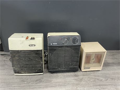 3 SMALL SPACE HEATERS - 7”-11” TALL