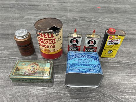 LOT OF VINTAGE OIL CANS / HAND OILERS, TINS & ECT - 5.5” LARGEST