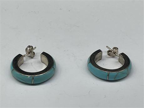 PAIR OF 925 MEXICO STERLING STAMPED TURQUOISE EARRINGS