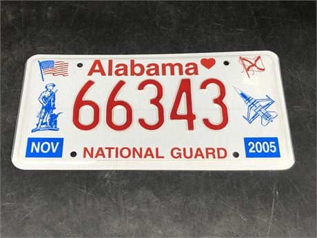ALABAMA “NATIONAL GUARD” LICENSE PLATE (VERY GOOD CONDITION)