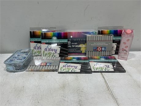 LOT OF NEW IN BOX CALLIGRAPHY MARKERS AND BRUSH PENS + OTHERS