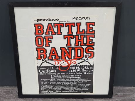 OUTLAWS PUB VANCOUVER BATTLE OF THE BAND 1982 FRAMED POSTER (21"x21")