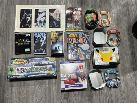 LOT OF MISC COLLECTABLES, STAR WARS, ETC