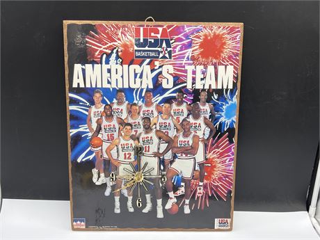 VINTAGE 1992 USA BASKETBALL CLOCK - 16”x20”