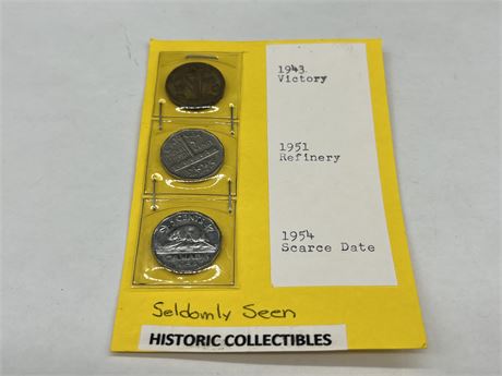 1943 VICTORY, 1951 REFINERY, 1954 SCARCE DATES COINS