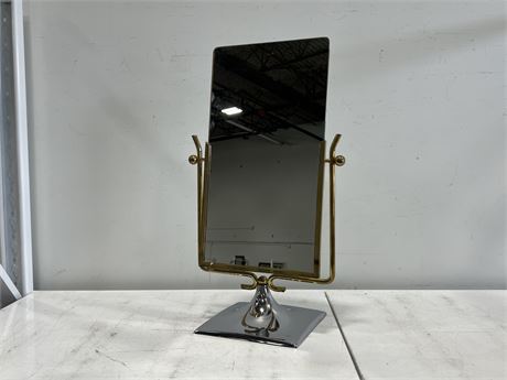 ANTIQUE HOLLYWOOD REGENCY STYLE BRASS & CHROME MIRROR (27.5” tall)