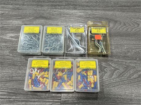 LOT OF NEW WIRING TERMINALS, SCREW EYES & HAIR PINS