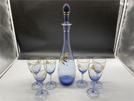 VINTAGE BOHEMIAN GLASS DECANTER WITH MATCHING GLASSES