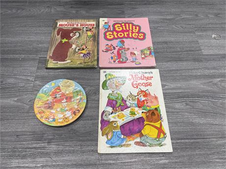 VINTAGE RICHARD SCARRY BOOKS AND PARTY PLATES