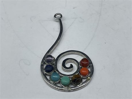 SILVER HANDCRAFTED PENDANT WITH ROUND GEMSTONES