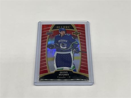 QUINN HUGHES UD ROOKIE PATCH CARD