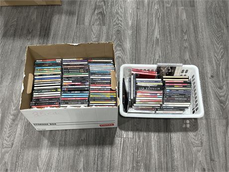 BOX & TRAY OF CDS - ROCK N ROLL, SOUND TRACKS & ECT (CLEAN DISCS & CASES)