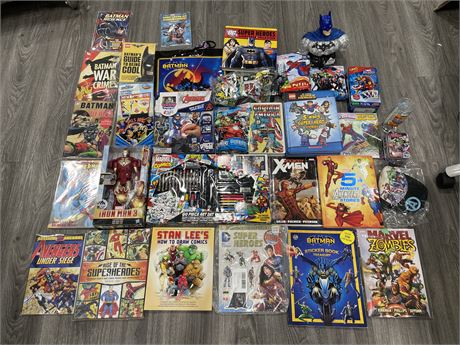 LARGE LOT OF MARVEL/DC BOOKS & COLLECTABLES