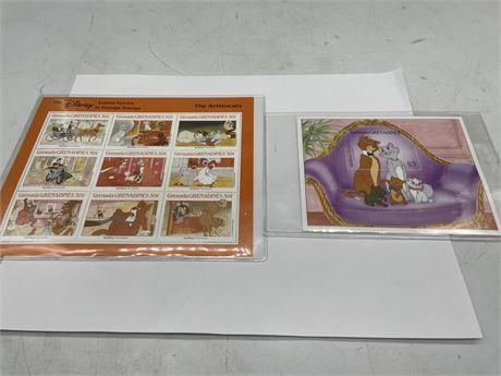 2 SHEETS DISNEY THE ARISTOCATS COLLECTIBLE STAMPS W/COA