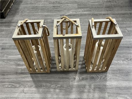 3 WOODEN HANGING CANDLES (20” tall)