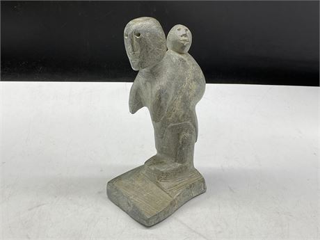 INUIT STONE SCULPTURE - MOTHER & CHILD (7.5” TALL)