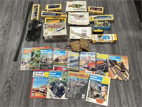 LOT OF COLLECTABLE TRAINS, TRACKS, BOOKS, ETC