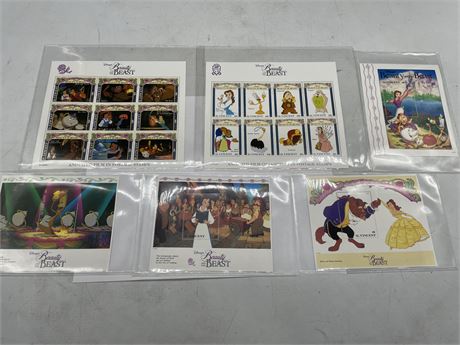 6 SHEETS DISNEY BEAUTY AND THE BEAST COLLECTIBLE STAMPS W/COA