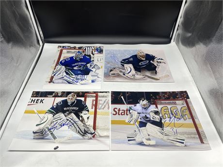 4 EX CANUCK GOALIE SIGNED PICTURES 11”x14”