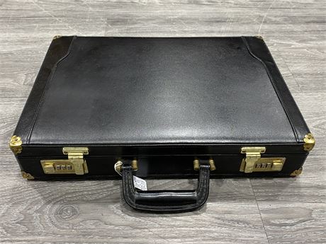 1980’S ALL LEATHER COMBINATION LOCK BREIF CASE - IN EXCELLENT CONDITION (18”X13”