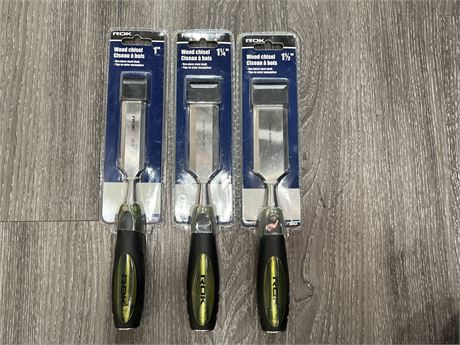 3 NEW ROK BRAND CHISELS - SPECS IN PHOTOS
