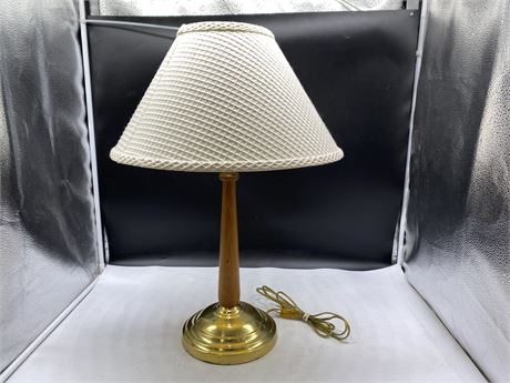 VINTAGE TEAK AND BRASS TABLE LAMP 23”