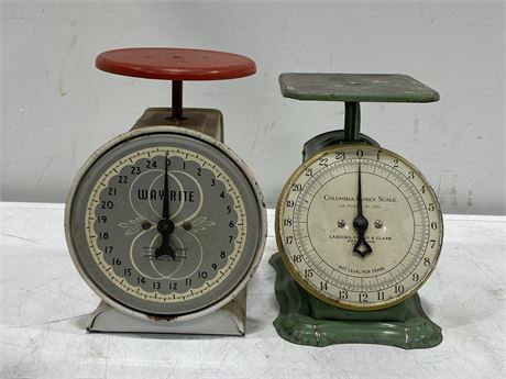 2 VINTAGE SCALES (9” TALL)