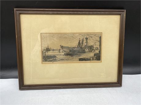 FRAMED ETCHING “THE BREAKUP OF NELSONS SHIP THE AGAMEMNON” 16”x12”