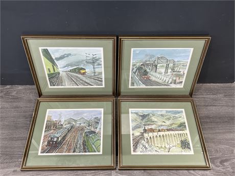 4 FRAMED TRAIN PRINTS / PICTURES - 14”x13”