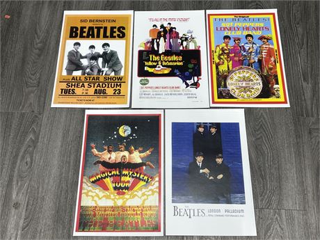 5 BEATLES REPRODUCTION CONCERT POSTERS (11”x17”)