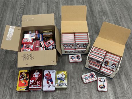 3 BOXES OF EMPTY HOCKEY TINS