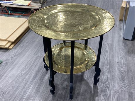 2 TIER VINTAGE BRASS DISK STAND (24” TALL)