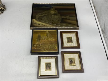 3 ITALIAN CHROMOLITHOGRAPH PICTURES W/GOLD LEAF & 2 METALLIC PICTURES
