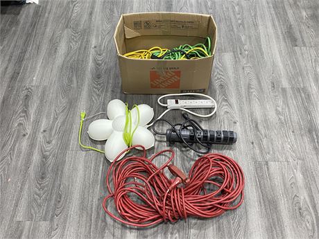 LOT OF EXTENSION CORDS, POWER BARS & OTHER