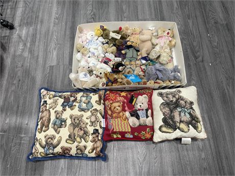 25+ SMALL TEDDY BEARS & CUSHIONS - SOME VINTAGE