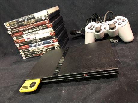 PS2 WITH CONTROLLER AND LOT OF GAMES (MISSING HDMI CORD)