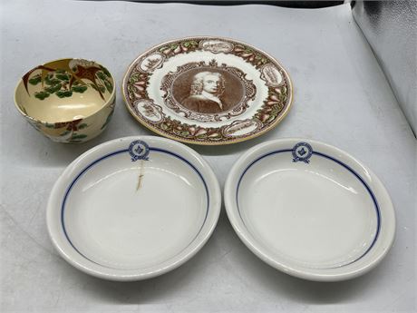 (2) 1920s MASONIC BOWLS FROM NORTH VAN, ROYAL WORCESTER PLATE, &