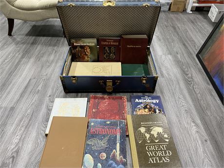 VINTAGE BLUE CHEST WITH ASSORTED BOOKS (Mostly vintage)