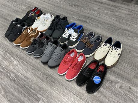 12 BRAND NEW PAIRS OF ETNIES & EMERIC SKATE SHOES (APPROX SIZE MENS 8.5-10)
