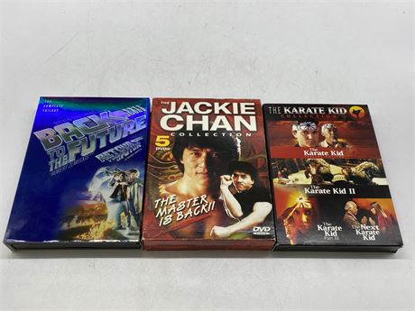 DVD BOX SETS - JACKIE CHAN, BACK TO THE FUTURE & KARATE KID (MINT CONDITION)