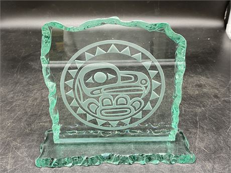 HEAVY ETCHED GLASS 1ST NATIONS DESIGN (8” tall)
