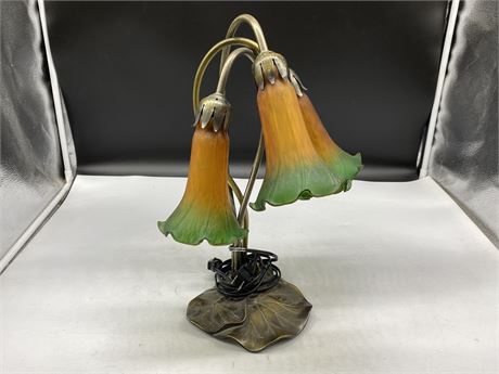 BRASS / TULIP GLASS SHADE LAMP (16” tall)