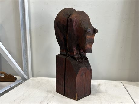 VINTAGE SIGNED WOOD BEAR CARVING (25” tall)