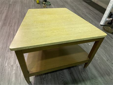 MIDCENTURY END TABLE W/MARBLE TOP (2.5’X2’)